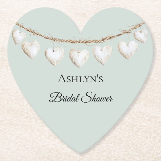 Chic Mint Green White Hearts Vrijgezellenfeest Kartonnen Onderzetters (Voorkant)