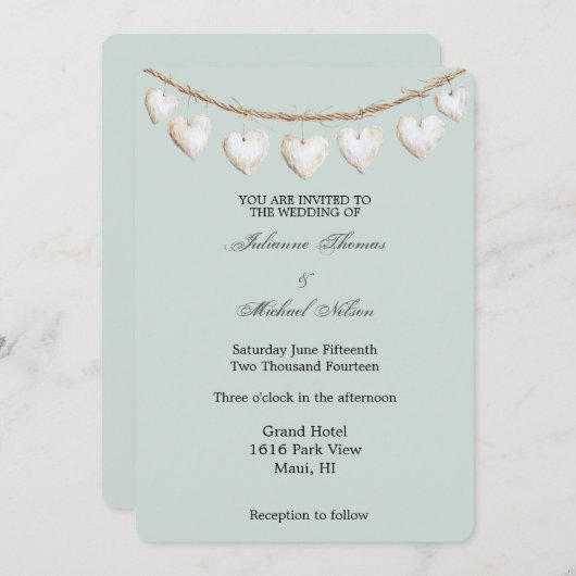Chic Mint Green White Hearts Wedding Kaart (Voorkant / Achterkant)