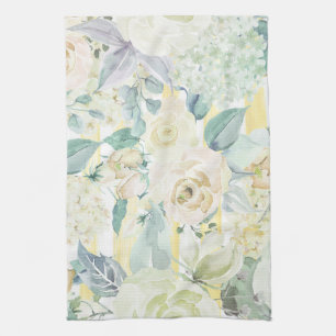 Chic mint green yellow blue waterverf floral theedoek