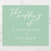Chic Mint Groen Wit Gepersonaliseerde bruiloft Sparkling Wijnetiket (Enkel label)