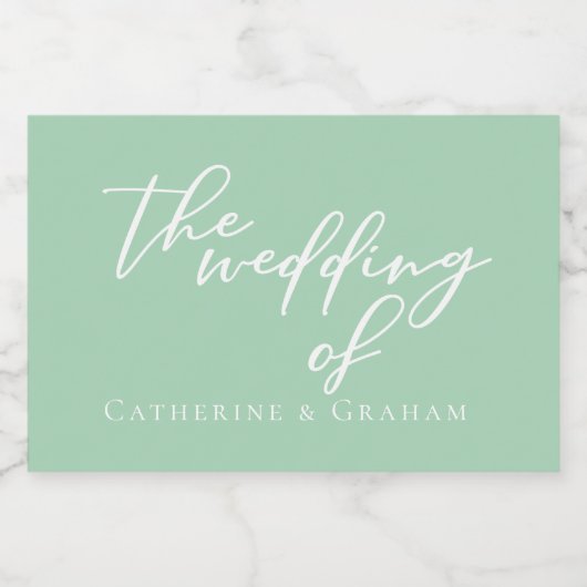 Chic Mint Groen Wit Huwelijk Gepersonaliseerde Min Sparkling Wijnetiket (Enkel label)