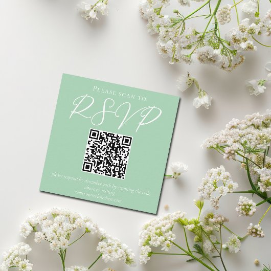 Chic Mint Groen Wit Script Wedding QR Code RSVP Informatiekaartje