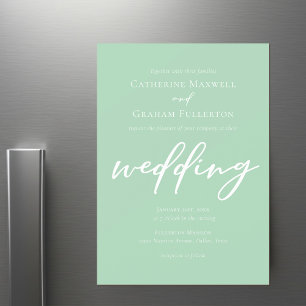 Chic Mint Groen Wit Typografie Lente Huwelijk Magnetische Uitnodiging