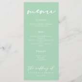 Chic Mint Groen Wit Typografie Trouwdiner Menu (Voorkant)