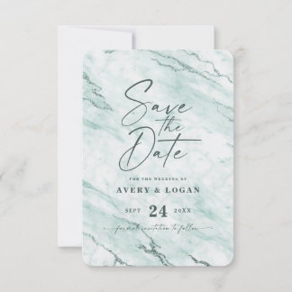 Chic Mint Marble met Dusty Green Folie - Gegevens Save The Date