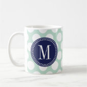 Chic Mint & Navy Big Stippen Monogrammed Koffiemok (Links)