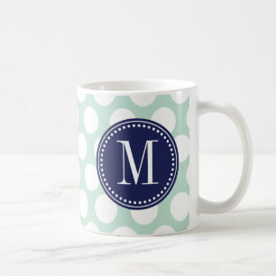 Chic Mint & Navy Big Stippen Monogrammed Koffiemok