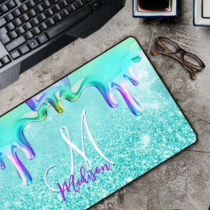 Chic mint ombre glitter unicorn druppelt monogram bureaumat