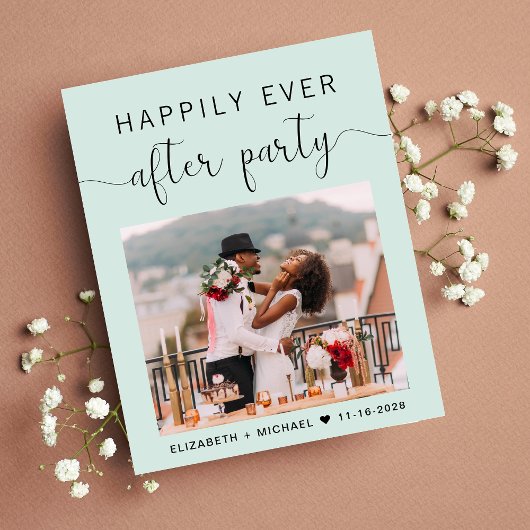 Chic Mint Photo Wedding Reception Invitation
