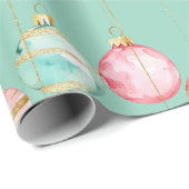 Chic Mint Roze Gouden Kerst Ornamenten Cadeaupapier (Rol Hoek)