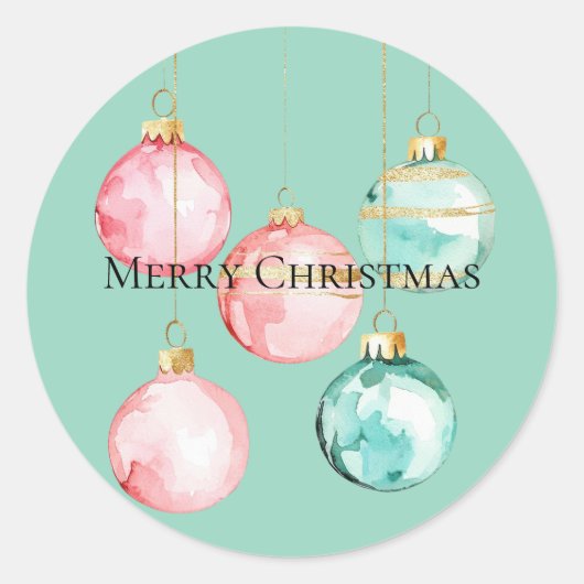 Chic Mint Roze Gouden Kerst Ornamenten Ronde Sticker (Voorkant)