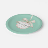 Chic Mint Witte Stippen Boog Ornament Kerst Papieren Bordje (Gekanteld)