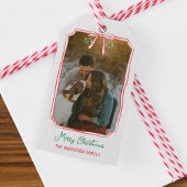 Chic Mistletoe & Bow Custom Familie Foto Kerstmis Cadeaulabel