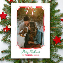 Chic Mistletoe & Bow Custom Familie Foto Kerstmis