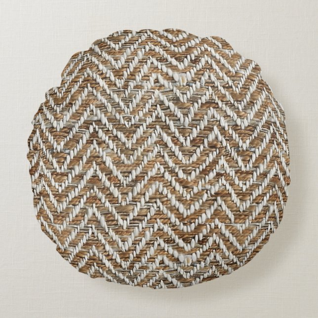 Chic mocha mousse chevron patroon rond kussen (Voorkant)