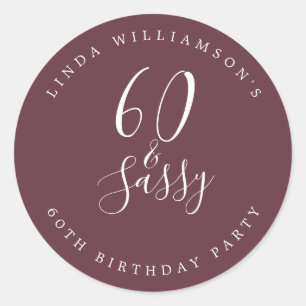 Chic Modern 60 Sassy Burgundy 60th Birthday Ronde Sticker