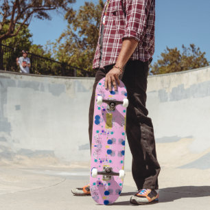 Chic Modern abstracte bloemen op roze Skateboard