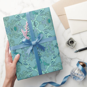 Chic Modern Baroque Pattern in Blue en Green Cadeaupapier