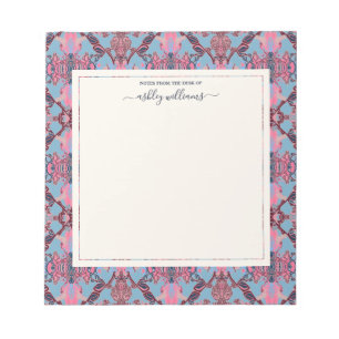 Chic Modern Baroque Pattern Roze Blauw Notitieblok