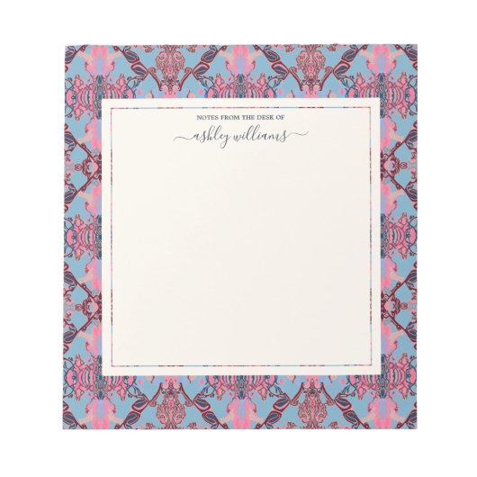 Chic Modern Baroque Pattern Roze Blauw Notitieblok (Voorkant)