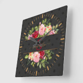 Chic Modern Black Polka Dot. en Rozen gepersonalis Vierkante Klok (Hoek)