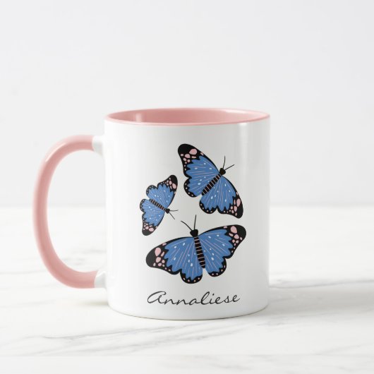 Chic modern blauw Butterfly-ontwerp op maat Mok (Links)