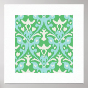 chic modern blauw - groen - ikatroonpatroon - trib poster