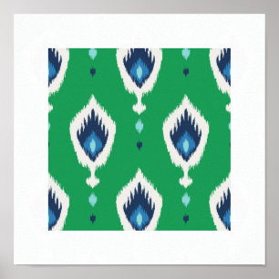 chic modern blauw - groen - ikatroonpatroon - trib poster