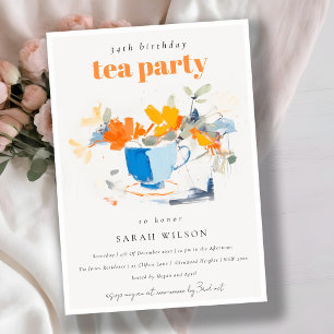 Chic Modern Bloemen Thee Cup Verjaardag Tea Party Kaart