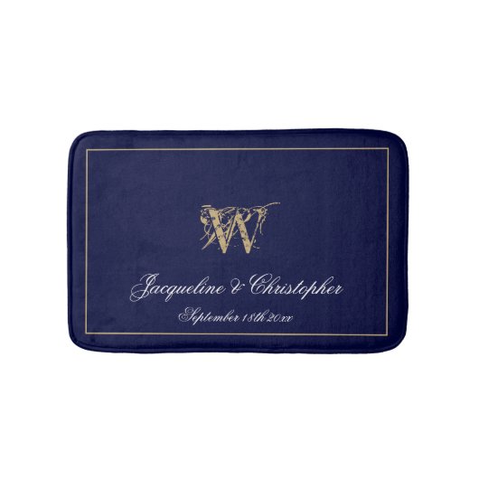 Chic Modern Blue Monogram Names Pas getrouwd Weddi Badmat (Voorkant)