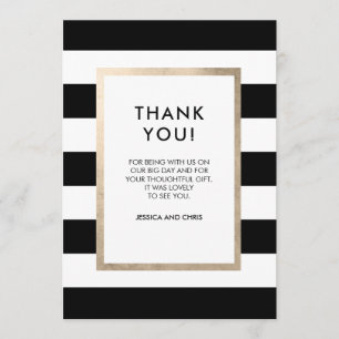 Chic Modern Bold Black White Stripe Roos Gold Foil Bedankkaart