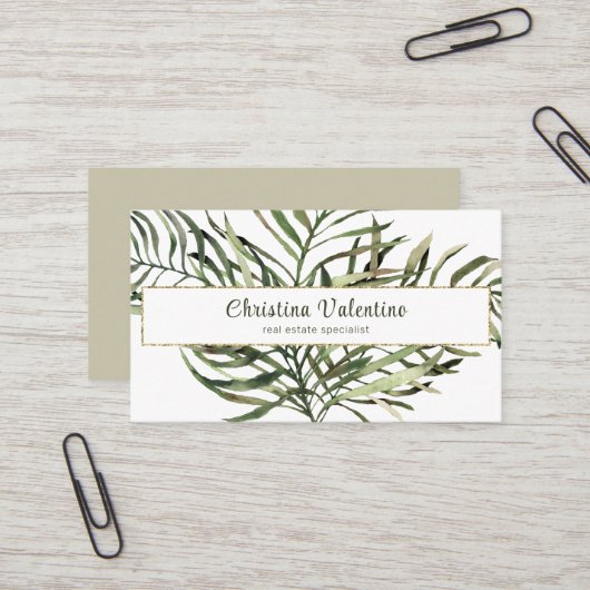 Chic Modern Botanical Greenery Visitekaartje (Voorkant / Achterkant in situ)