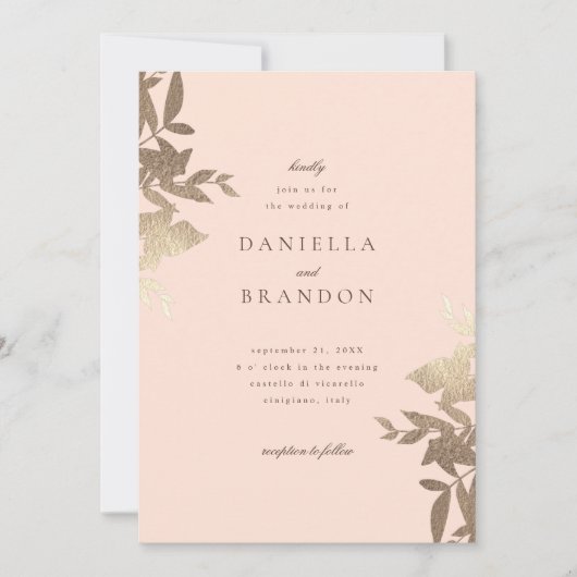 Chic Modern Botanische Faux Gold Blush Pink Kaart (Voorkant)