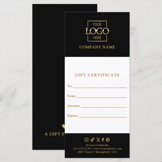 Chic Modern Business Gift Certificate with Logo (Voorkant / Achterkant)