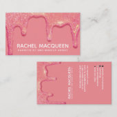 Chic Modern Coral Pink Glitter Druppelt Visitekaar Visitekaartje (Voorkant / Achterkant)