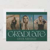 Chic Modern Donkergroen 3 Foto Afstuderen Aankondiging (Voorkant)