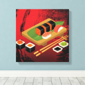 Chic Modern Elegant Black & Red Sushi Canvas Afdruk (Insitu (Houten vloer))