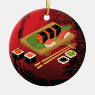 Chic Modern Elegant Black & Red Sushi Keramisch Ornament