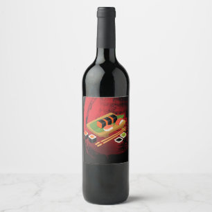 Chic Modern Elegant Black & Red Sushi Party Wine Wijn Etiket