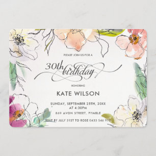 Chic Modern Elegante Waterverf Bloemen Verjaardag Kaart
