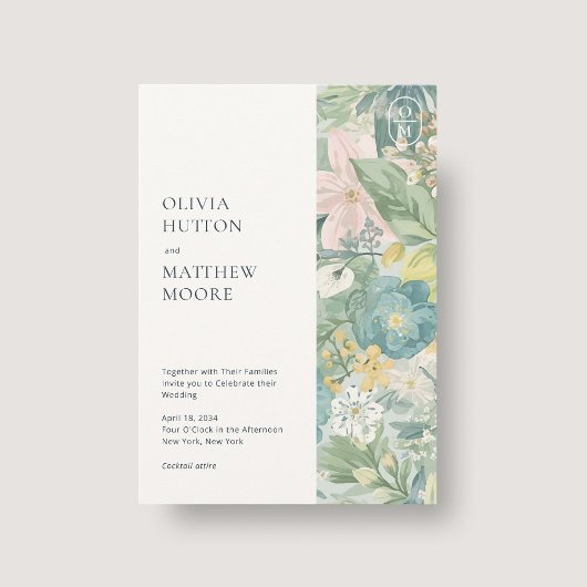 Chic Modern Floral Watercolor Wedding Invitation
