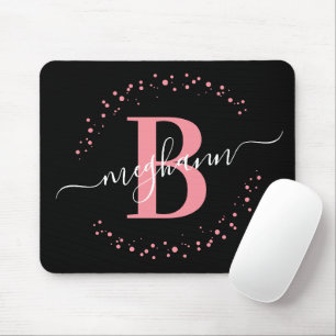 Chic Modern Girly Pink Black Name Monogram Muismat