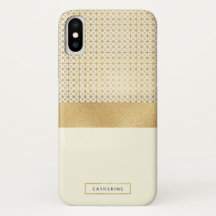 Chic Modern Gold Ivory Stripes Pattern met naam
