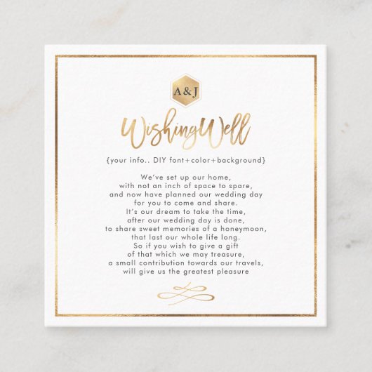 Chic+Modern Gold Script Wishing Well Cards Vierkante Visitekaartje (Voorkant)