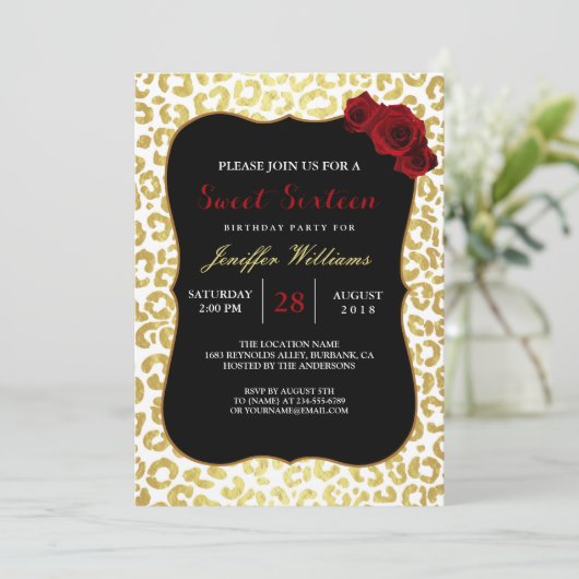 Chic Modern Gold White Leopard Jaguar Cheetah Kaart (Staand voorkant)