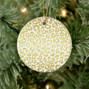 Chic Modern Gold White Leopard Jaguar Cheetah Keramisch Ornament
