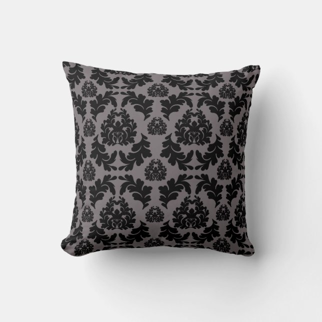 Chic Modern Grey & Black Damask Sierkussen (Voorkant)