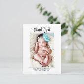 Chic Modern Heart Script Custom Pasgeboren Baby Fo Bedankkaart (Staand voorkant)