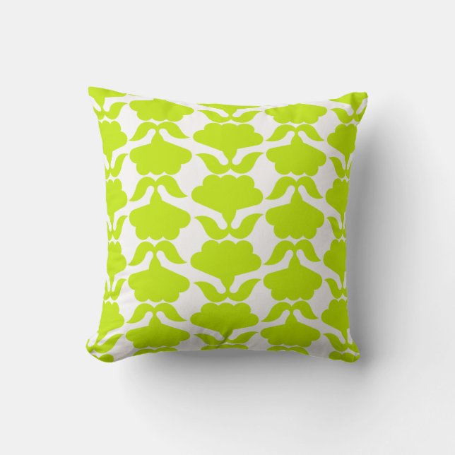 Chic Modern Lime Green & White Damask Sierkussen (Voorkant)