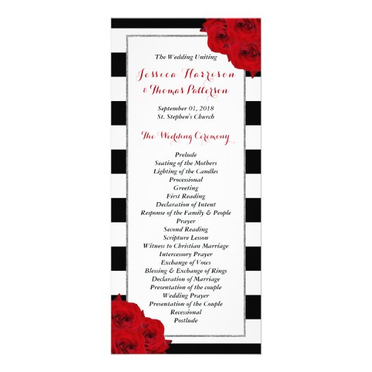 Chic Modern Luxe Red Roses Wedding Programma (Voorkant)